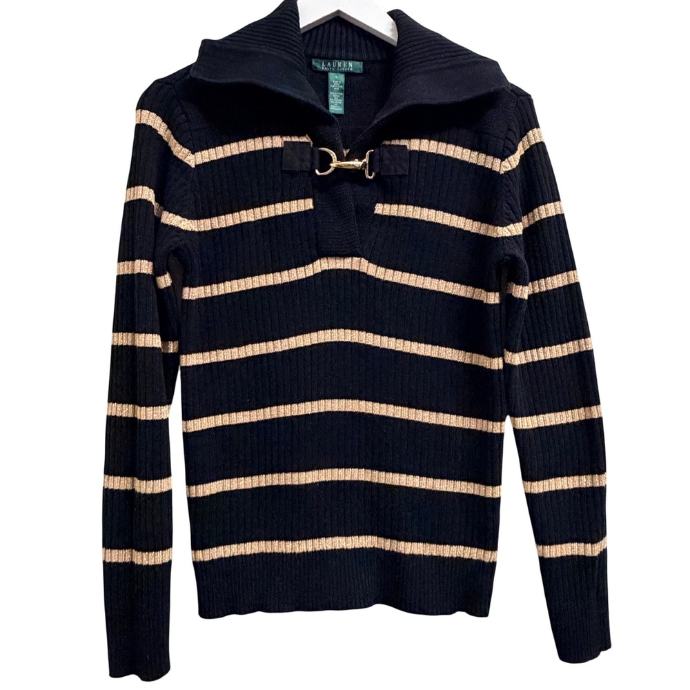 LRL‎ Ralph Lauren Striped Ribbed Knit Sweater Womens Large Preppy Equestrian